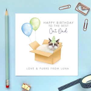 Carte d'anniversaire chat personnalisée pour papa chat, du chat, mari, petit ami, lui, gingembre, smoking, noir, blanc, ragdoll, Bengale, gris, tigré