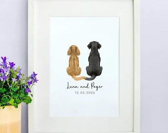 Personalised Dogs Art Print | A4 Pet Artwork Print | Present for Couples, Partner Gift, Valentine's Present | Choose from over 260 Options
