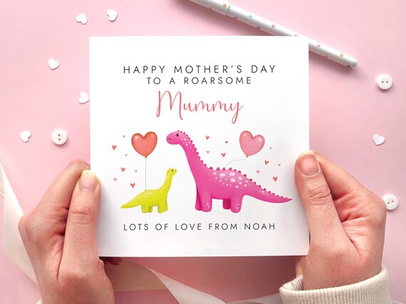 Personalised Dinosaur Mother's Day Card for Mummy | Mommy, Mama, Mammy, Mum, Mom | From Baby, Child or Children