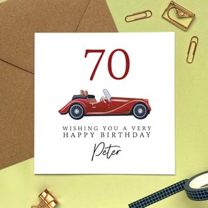 Carte d'anniversaire personnalisée du 70e anniversaire d'une voiture classique pour lui | Mari, grand-père, grand-père, homme, beau-frère, oncle, père, hommes | 50e 60e 80e 90e