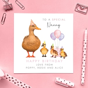 Carte d'anniversaire canards pour nounou, grand-mère, grand-mère, grand-mère - d'un enfant ou des enfants, personnalisée avec des noms, tout âge, 60 ans 70 ans 80 ans