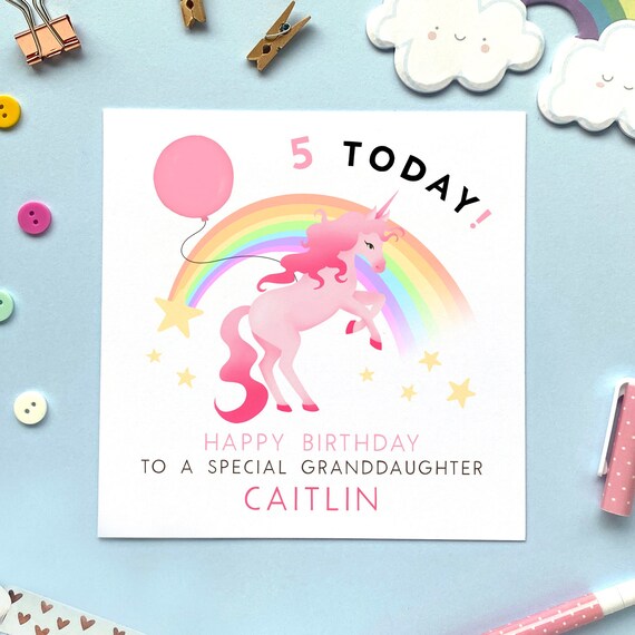 Happy 5th Birthday Granddaughter Unicorn Personalised Unicorn 5Th Birthday Card | For Girl, Daughter, Granddaughter,  Sister, Niece, Cousin, Kids, Baby | Ref: Cb069