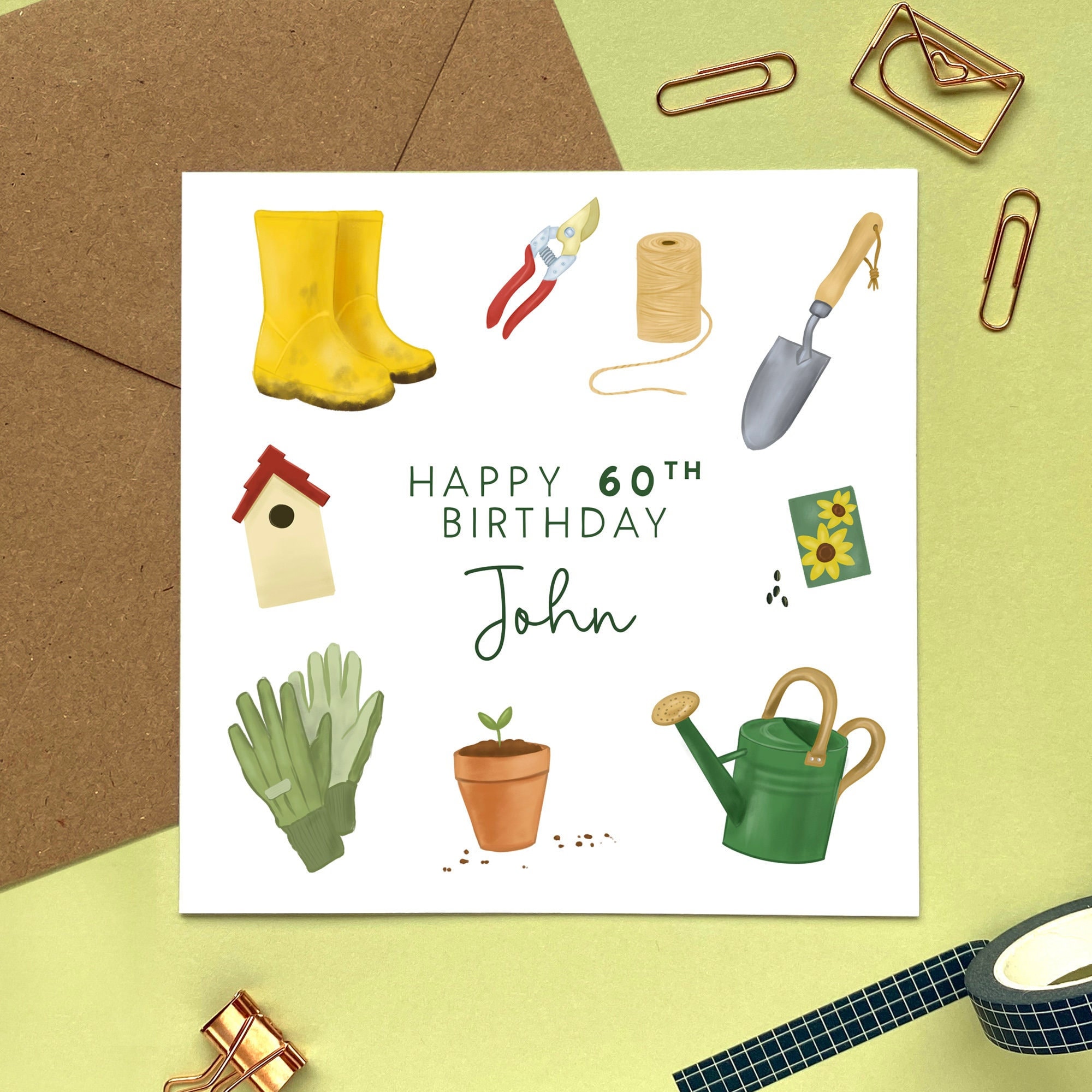 Gardening Happy Birthday Greeting Card, White Card Stock, 5 X 7 White  Envelope, Gift for Gardener, Flower Vegetable Garden, Garden Accessory 