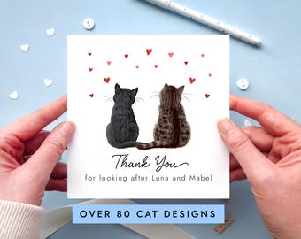 Personalised Cat Thank You Card | For Pet Sitter, Friend, Neighbour | Looking After Cats, Pets, Thanks for Pet Sitting, Vets, Taking Care of