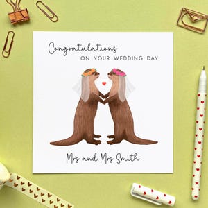 Carte de mariage personnalisée pour Mme et Mme loutre | Juste mariés, Deux mariées, Félicitations, Pour couple gay, Même sexe, Fille et femme lesbiennes