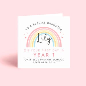 First Day In Year Card for Girl  - Any Year from 1 to 11 - Personalised 1st Day at School Card for Daughter or Granddaughter