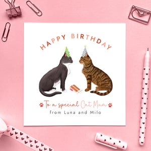Custom Cats Birthday Card for Cat Mum, From the Cat, 2 Kittens, Her, Daughter, Granddaughter, Girlfriend, Wife, Partner Ragdoll Tabby Ginger