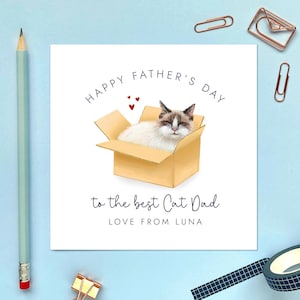 Carte de fête des pères chat personnalisée pour papa chat, du chat, nom personnalisé, personnalisé, petit ami, mari, ragdoll, crème, marron, siamois, tigré