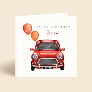 Personalisierte rote Oldtimer-Geburtstagskarte - jedes Alter | Für Ihn, Mann, Papa, Bruder, Sohn, Onkel, Opa, Grandad | Benutzerdefinierte Name