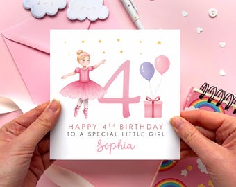 Personalised Ballerina 4th Birthday Card for Girl | Daughter, Granddaughter, Niece, Sister, Goddaughter, Cousin