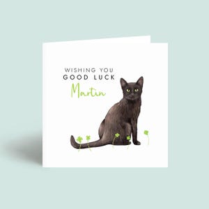Carte porte-bonheur chat noir pour lui ou elle, dame, ami, femme, homme, homme, personnalisée, nom, nouvel emploi, au revoir, départ, collègue, examens