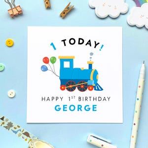 Carte personnalisée 1er anniversaire de train pour garçon, carte personnalisée pour fils, petit-fils, frère, neveu, enfants, enfants, bébé, premier anniversaire, 1 aujourd'hui, moteur