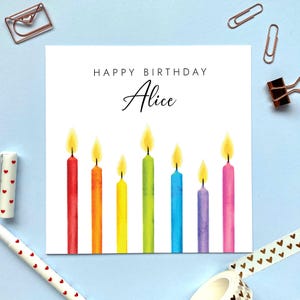 d'anniversaire personnalisée aux bougies arc-en-ciel pour elle | Pour un ami, une soeur, une fille, une petite-fille, une nièce, une fille, un adolescent | 16, 18, 21