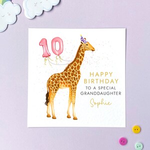 Personalised Giraffe Any Age Birthday Card for Girl | Daughter, Great Granddaughter, Niece, Sister, Friend, Teenager | 10th 13th 16th 17th