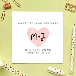 結婚 1 周年記念カード、イニシャル入り、初、結婚 1 年目、夫、妻、彼、彼女、紙、友人、カップル、特別