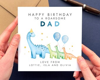 Personalised Dinosaur Birthday Card for Dad from Children | Daddy, Dada, Papa, Pops, Grandad, Grandpa | Any Age, From Kids