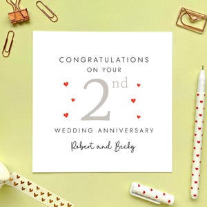 Carte 2e anniversaire de mariage pour couple, personnalisée, deuxième, 2 ans de mariage, amis, fils, fille, soeur, beau-frère, coton