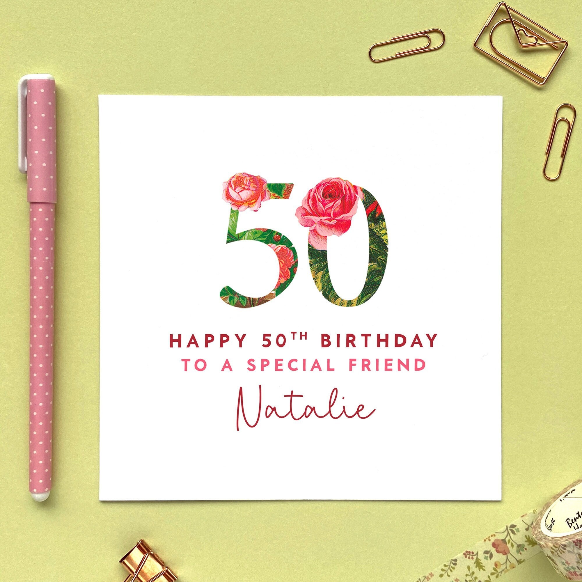 Personalised Birthday card pink balloons 30th 40th 50th 60th any Friend Mum Nan 