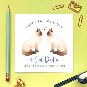 Carte de fête des pères chats personnalisée pour papa chat, du chat, mari, petit ami, 2 chatons, deux, tabby ragdoll noir gingembre, noms personnalisés