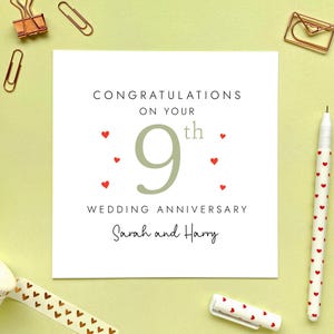 Carte d'anniversaire de mariage pour couple, 9 ans de mariage, 9 ans de mariage, amis, fils, fille, soeur, beau-frère, coutume, prénoms Willow