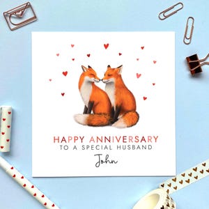 carte d'anniversaire personnalisée renard | Pour lui, elle, drôle, mignon, petit ami, petite amie, fiancé, fiancée, mari, femme, partenaire, 1er 2e 3e