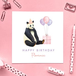 Carte d'anniversaire personnalisée panda pour elle, fille, nièce, petite-fille, soeur, fille, cousine, 1er 2e 3e 4e 5e 10e 13e 16e tout âge