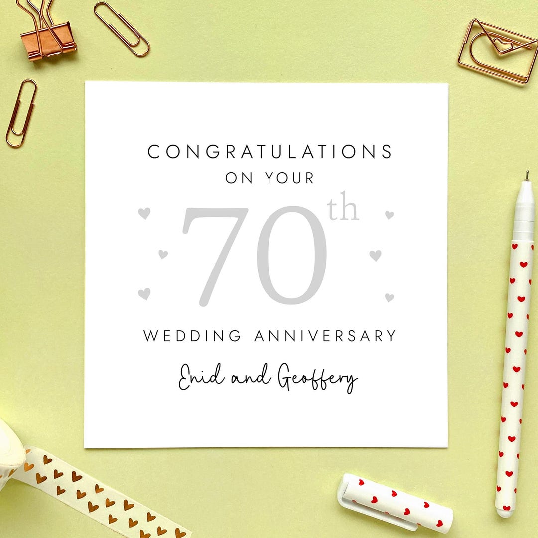 70th Wedding Anniversary Card for Couple, Personalised, 70 Years ...