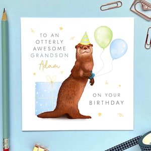 Personalisierte Otter Geburtstagskarte für Ihn | Sohn, Enkel, Neffe, Bruder, Junge, Kinder, Teenager | 1., 2., 3., 10., 13., 16
