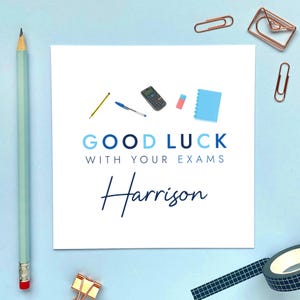Carte personnalisée de chance pour les examens pour lui, garçon, fils, petit-fils, neveu, frère, filleul, GCSE, A Levels, université, SAT, collège
