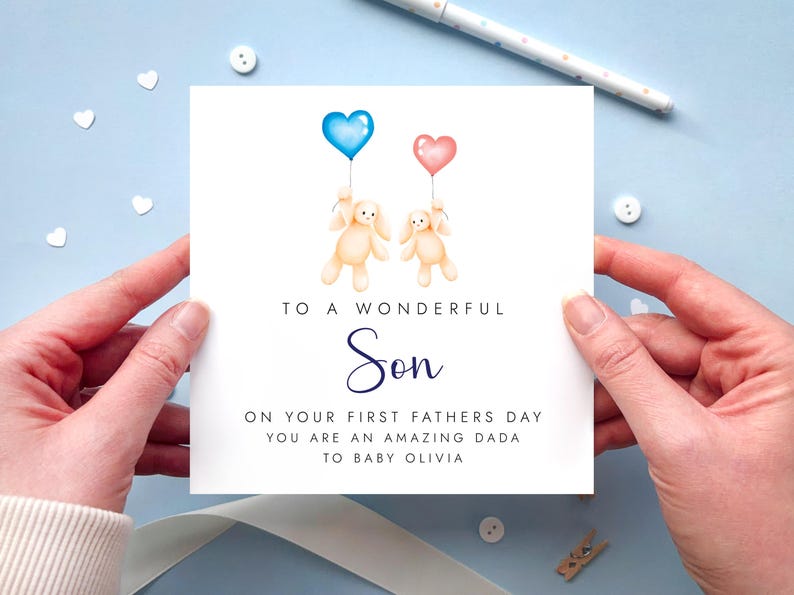 Personalised 1st Father's Day Card for Son to new baby girl
