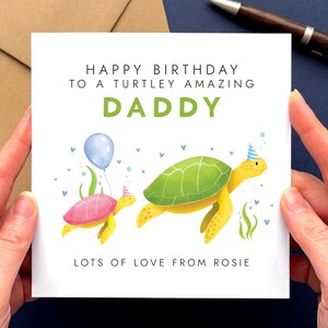Personalised Turtles Birthday Card for Daddy | Dad, Dada, Papa, Pops, Grandad, Grandpa | Bday Card for Dad from Children 1 Child Pink