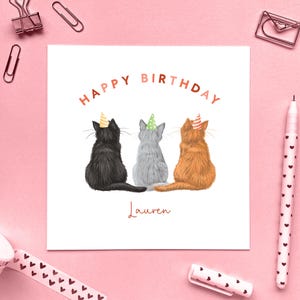 Custom Cats Birthday Card for Her, Personalised, Girlfriend, Mum, Sister, Wife, Daughter, Granddaughter, Niece, Kittens Tabby, Ginger, Black
