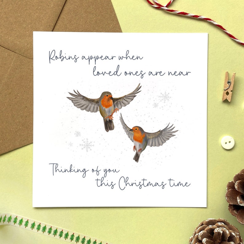 Personalised Robin Sympathy Christmas Card Thinking of You, Bereaved, Grieving, Loss of Mum, Dad, Husband, Wife image 1