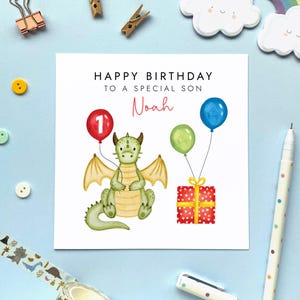 Carte d'anniversaire personnalisée avec dragon pour tous les âges | Pour garçon, fils, petit-fils, frère, neveu, enfants, enfants | 1er 2e 3e 4e 5e 6e 7e 8e 9e