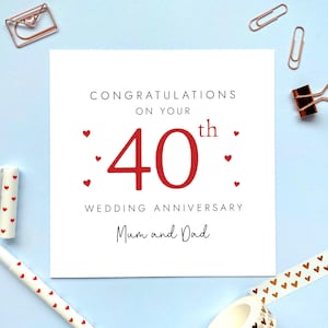 両親への結婚 40 周年記念カード、パーソナライズ、ルビー、友人、カップル、ママとパパ、祖父母、結婚 40 年、お祝い
