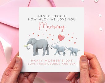 Personalised Elephants Mother's Day Card for Mummy | Mommy, Mum, Mom, Mam, Mama, Grandma, Granny, Gran, Nan, Nana, From 2 Children 3 Kids