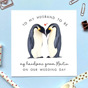 Personalisierte Pinguine auf unserer Hochzeitskarte | Für Frau zu sein, Ehemann zu sein, Braut, Bräutigam, frisch verheiratet, Verlobte, Verlobte, Partner