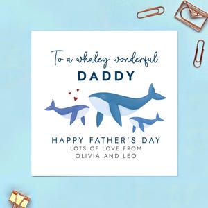 Whales Fathers Day Card for Daddy from 2 Children, Dad, Dada, Grandad, Grandpa, Grampy, Gramps, Pops, Granda, Papa, From Kids, Grandchildren