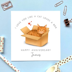 d'anniversaire personnalisée Chat roux dans une boîte | Pour mari, femme, partenaire, fiancé, fiancée, petit ami, petite amie | Mignonne, elle, lui, 1ère