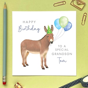 Carte d'anniversaire personnalisée pour tous les âges avec un âne | homme, neveu, fils, petit-fils, frère, oncle, ami | 21, 30, 40, 50, 60