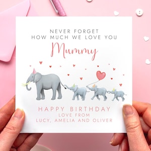 Personalisierte Elefant-Geburtstagskarte für Mama von Kindern | Mommy, Mama, Mum, Mama, Mam, Mammy | Jedes Alter