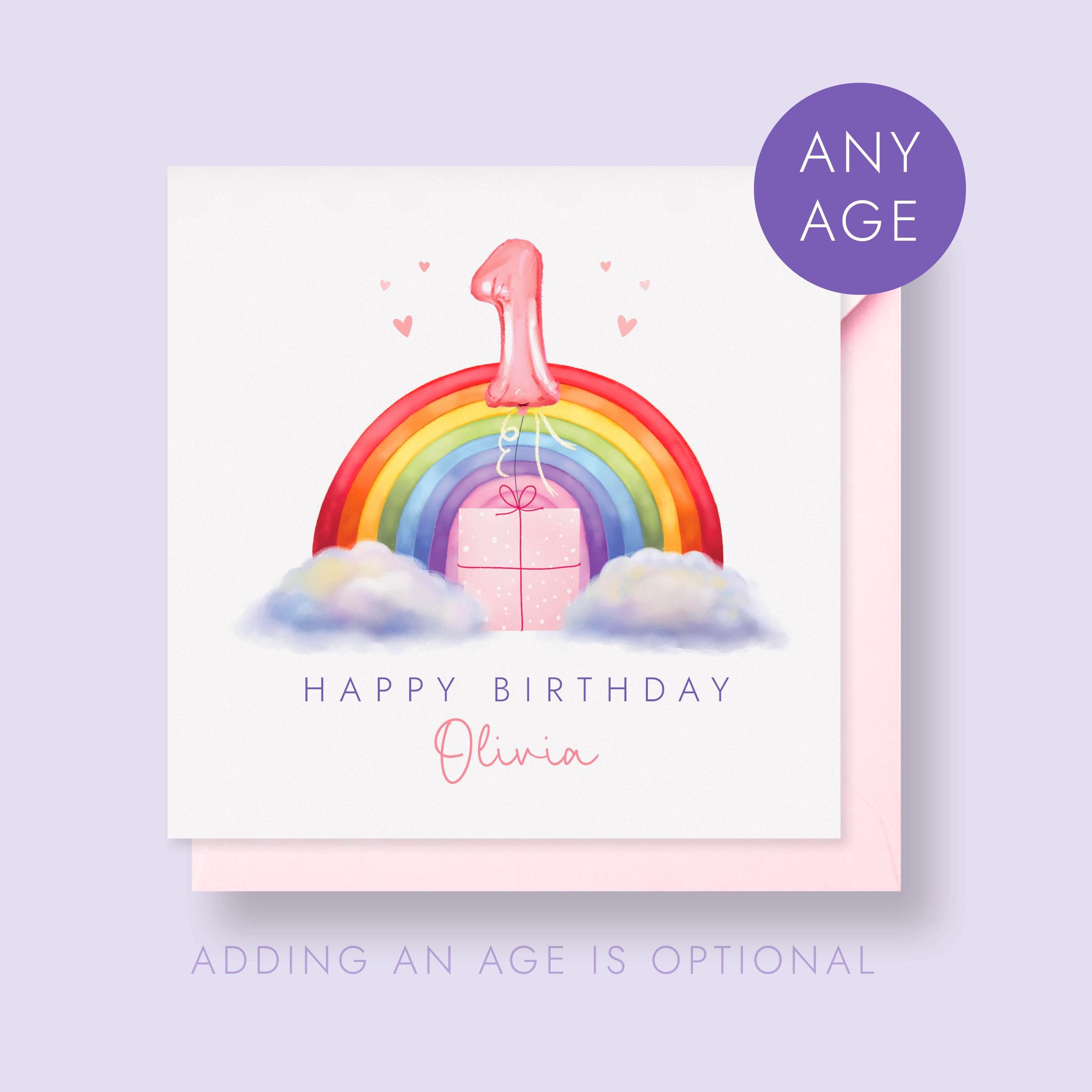 Geburtstagskarte Für Enkelin – Regenbogen-Design, Roségold, 2. Geburtstag, Von Oma & Opa, 12,7x17,8 Cm