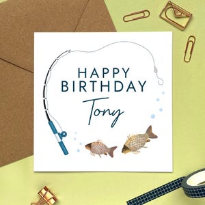 Carte d'anniversaire de pêche personnalisée pour lui, papa, fils, oncle, grand-père, grand-père, oncle, homme, ami, 30e 40e 50e 60e 70e 80e tout âge