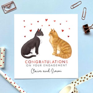 Custom Cats Engagement Card, Just Engaged, Congratulations, for Couple, Friends, Daughter, Son, Fiancé, Fiancée, Personalised Names