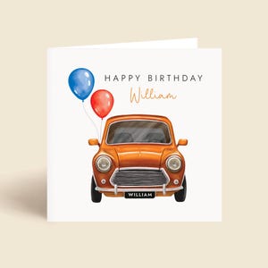 Personalisierte Orange Oldtimer Geburtstagskarte - jedes Alter | Für Ihn, Mann, Sohn, Enkel, Bruder, Neffe, Papa, Onkel, Freund | Benutzerdefinierte Name