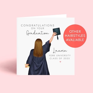 Carte de remise de diplôme personnalisée pour fille - elle, fille, petite-fille, nièce, soeur - carte de félicitations pour diplômé avec nom et université