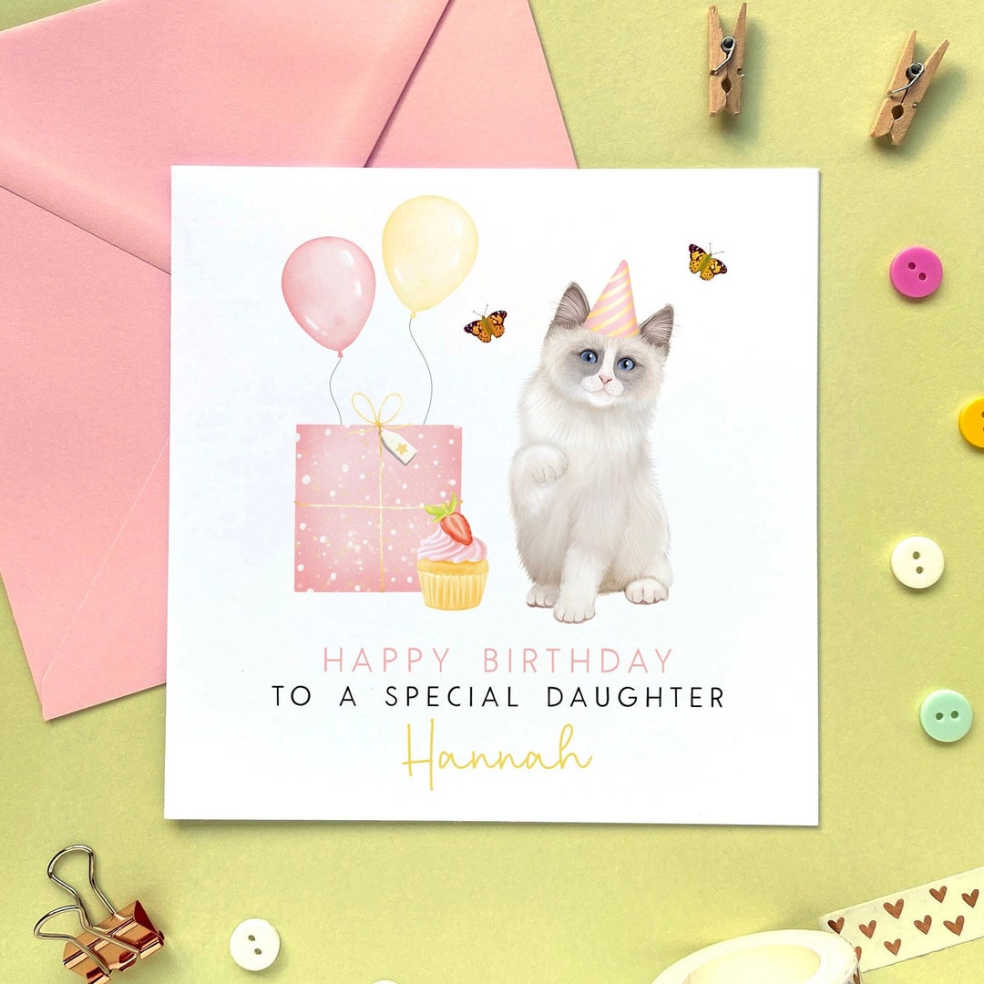 Personalised Ragdoll Kitten Birthday Card | for Her, Daughter ...