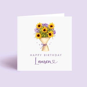 Geburtstagskarte für Sie, Sonnenblumen Geburtstagskarte, Geburtstagskarte mit Name, Sonnenblume Grußkarte, Geburtstagskarte mit Blumen