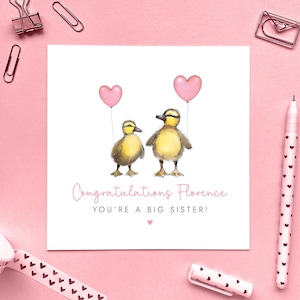 Personalisierte Big Sister Karte, Glückwünsche, Sie sind eine große Schwester, Sie haben eine kleine Schwester, einen neuen Bruder, Geschwister, Mädchen, benutzerdefinierte Name Enten