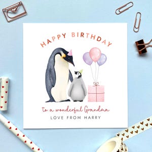 d'anniversaire personnalisée de tout âge avec un pingouin pour grand-mère | Grand-mère, grand-mère, grand-mère, grand-mère, grand-mère, arrière-grand-mère | 40e 50e 60e 70e 80e 90e
